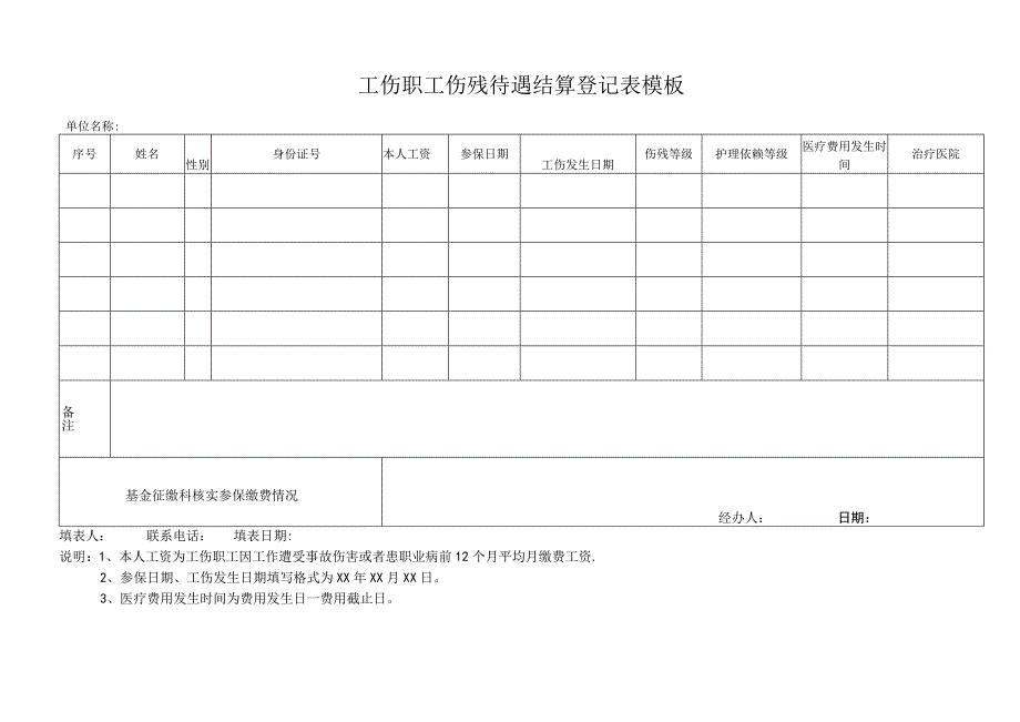 工伤职工伤残待遇结算登记表模板.docx_第1页