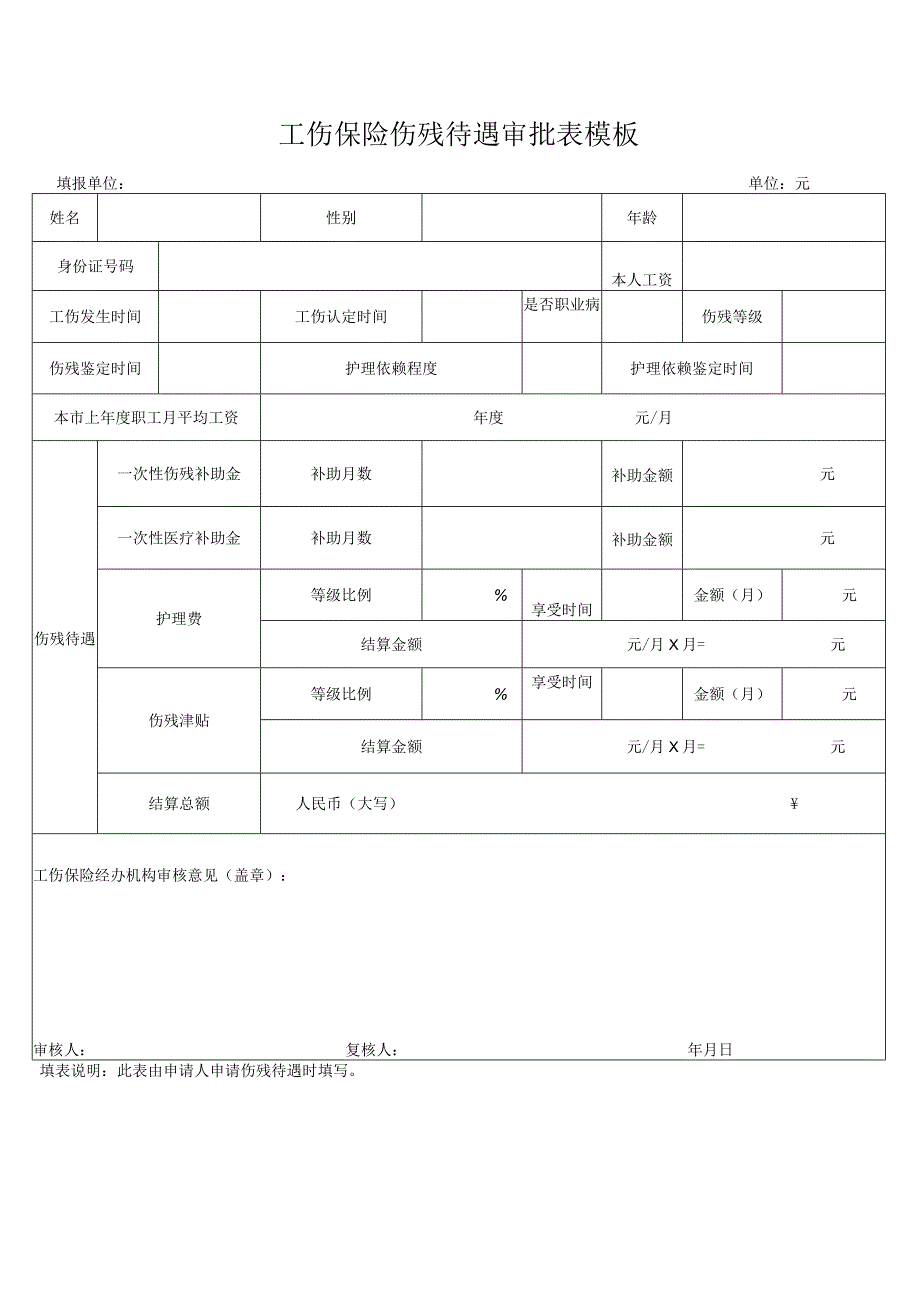 工伤保险伤残待遇审批表模板.docx_第1页