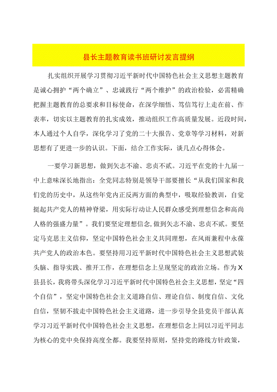 县长主题教育读书班研讨发言提纲.docx_第1页