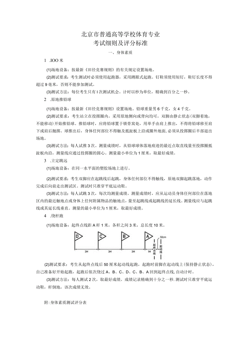 北京市普通高等学校体育专业考试细则及评分标准（2024年考试标准）.docx_第1页