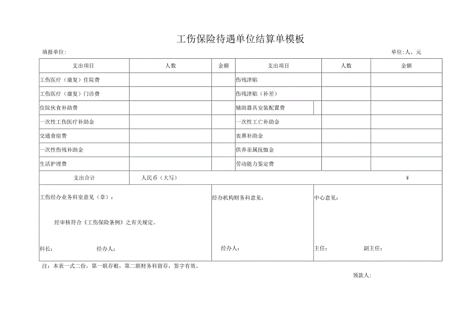 工伤保险待遇单位结算单模板.docx_第1页