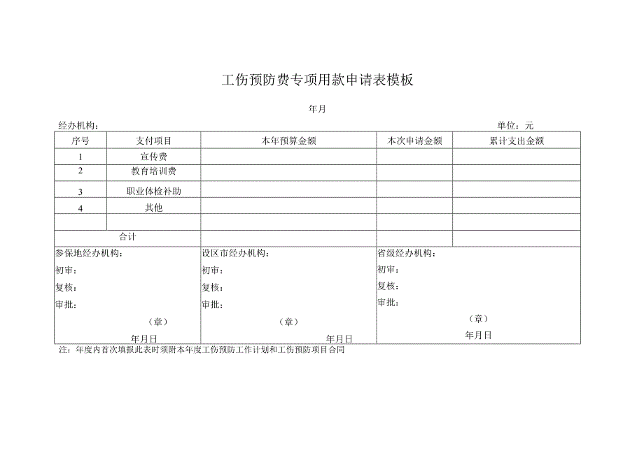 工伤预防费专项用款申请表模板.docx_第1页