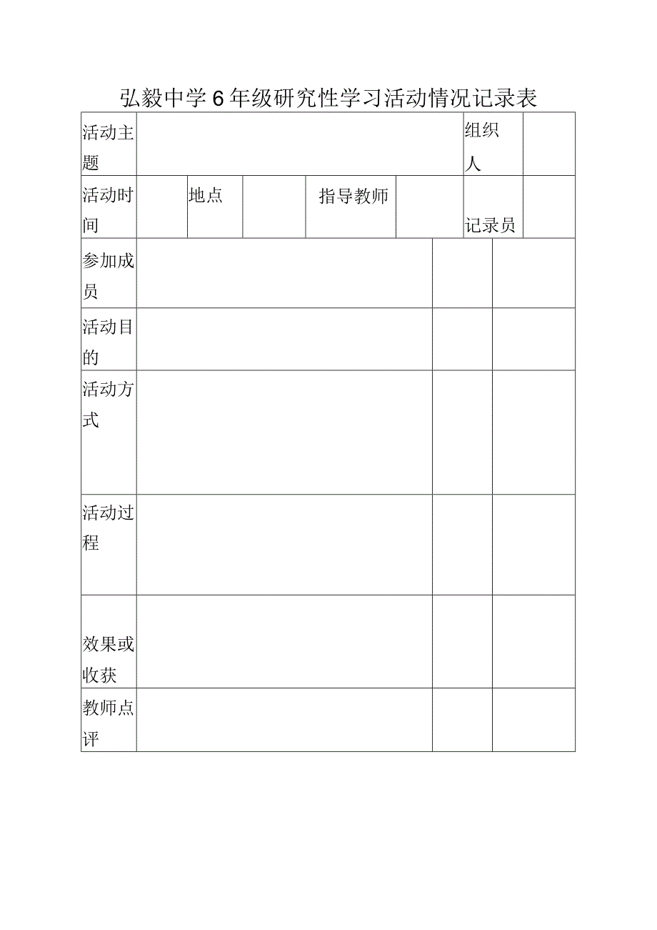 弘毅中学6年级研究性学习活动情况记录表.docx_第1页