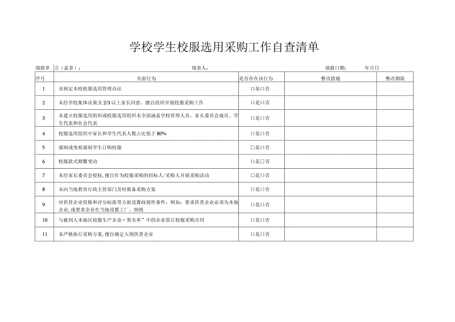 学校学生校服选用采购工作自查清单.docx_第1页