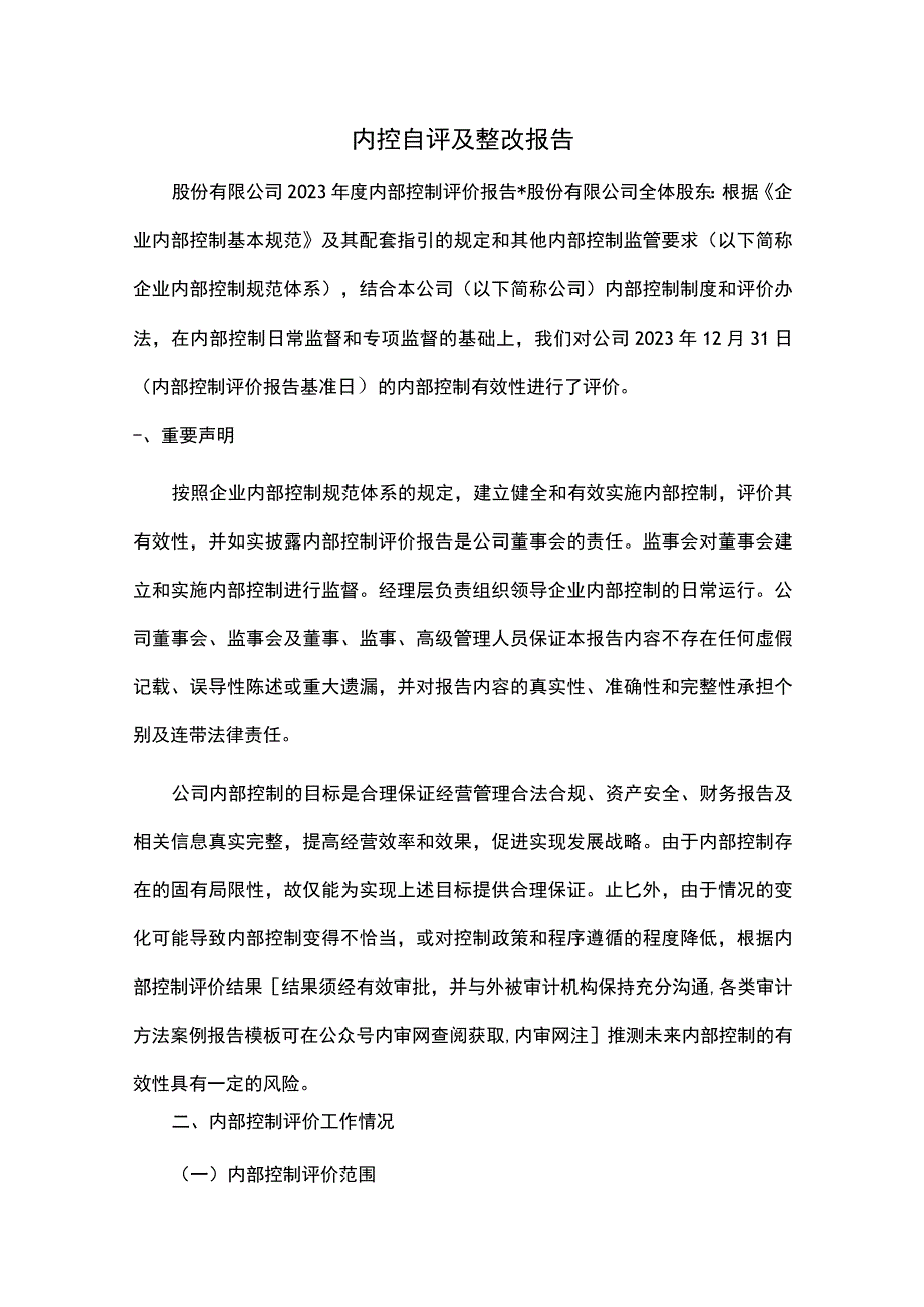 内控自评及整改报告.docx_第1页