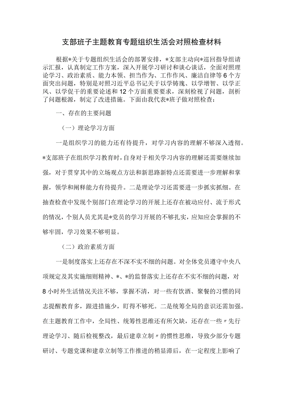 支部班子主题教育专题组织生活会对照检查材料.docx_第1页