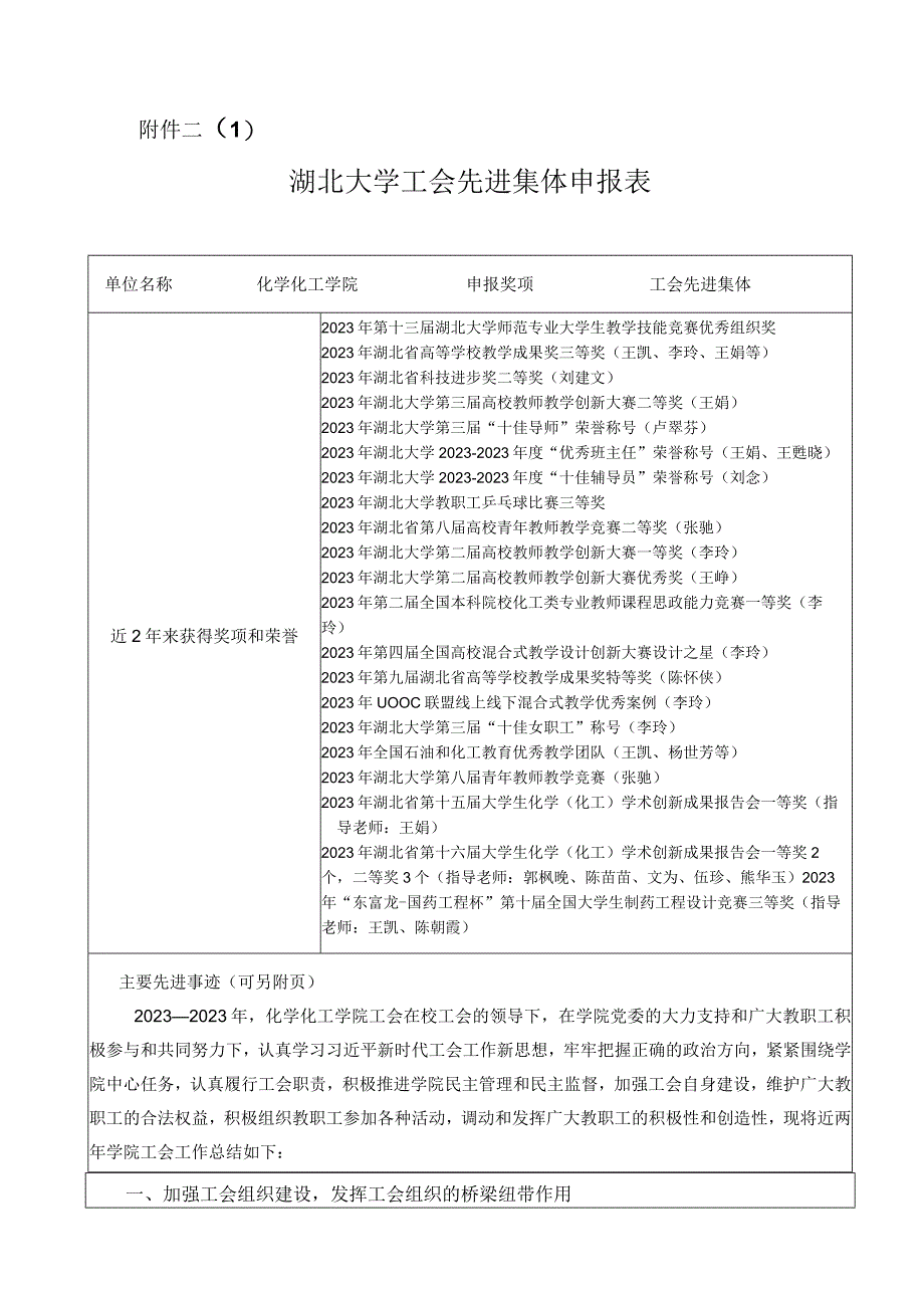 工会先进集体申报材料化工学院.docx_第1页