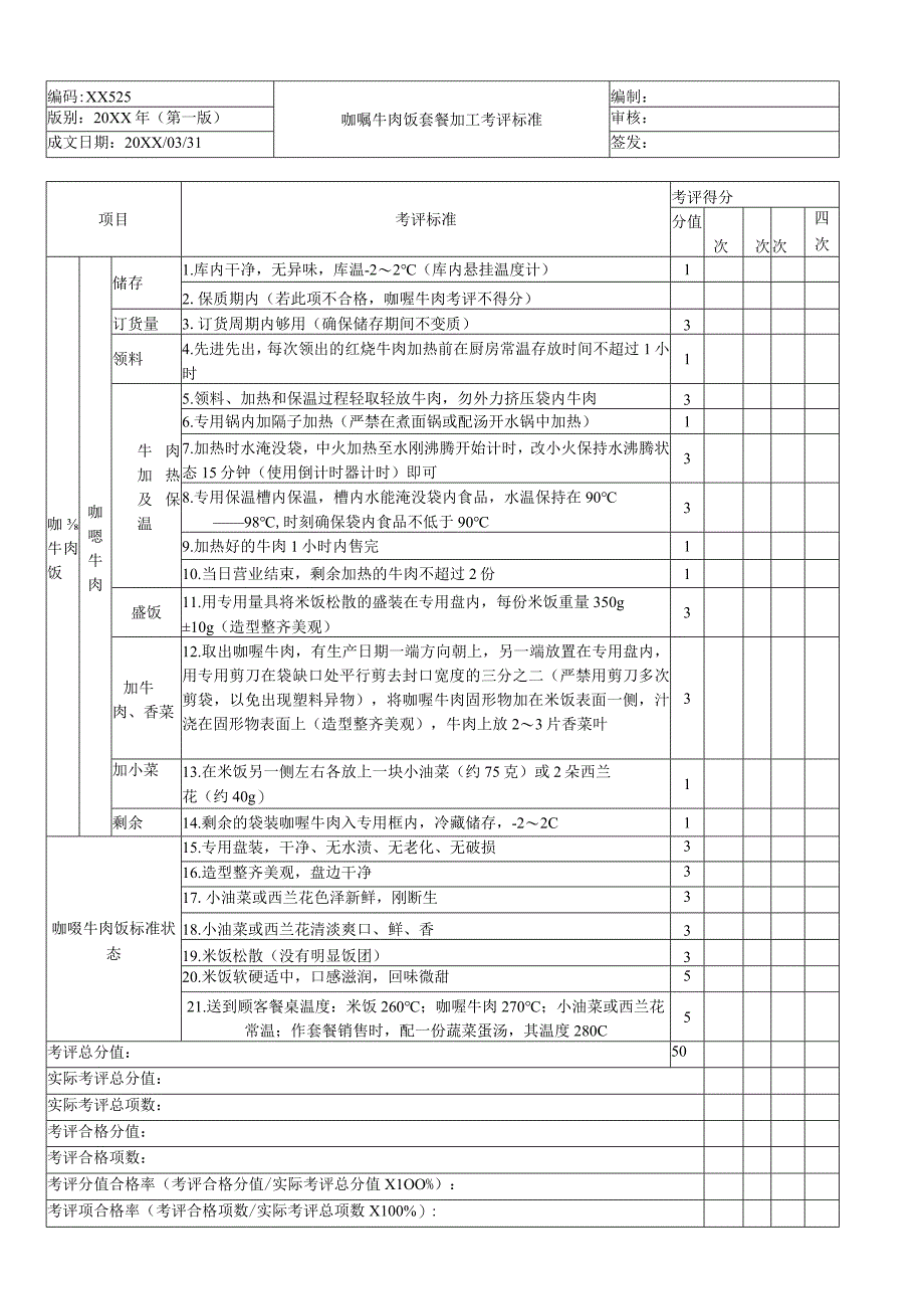 咖喱牛肉饭套餐加工考核评价标准.docx_第1页