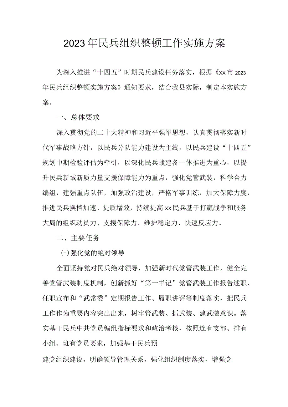 2023年民兵组织整顿工作实施方案.docx_第1页