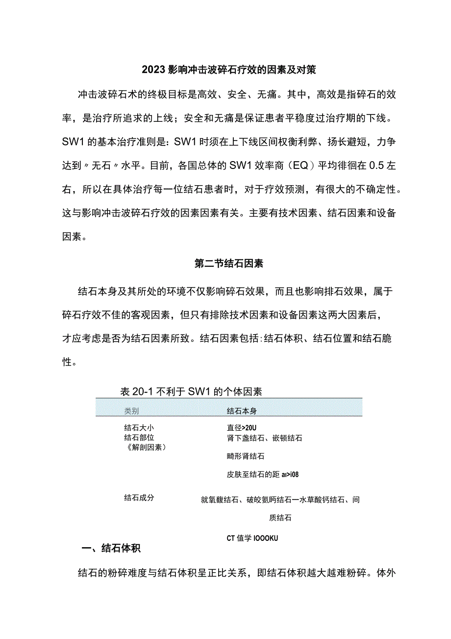 2023影响冲击波碎石疗效的因素及对策.docx_第1页