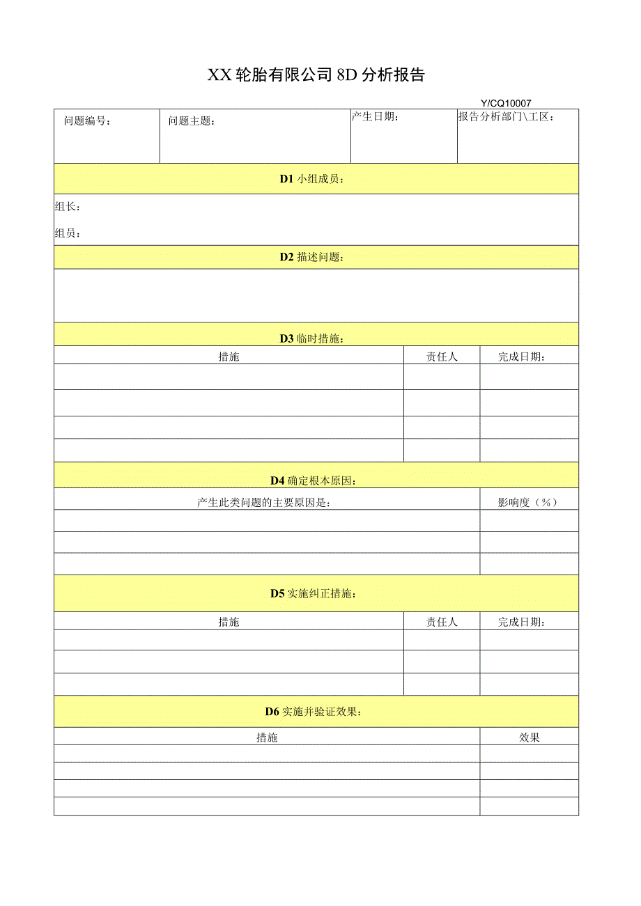 XX轮胎有限公司 8D 分析报告模板.docx_第1页