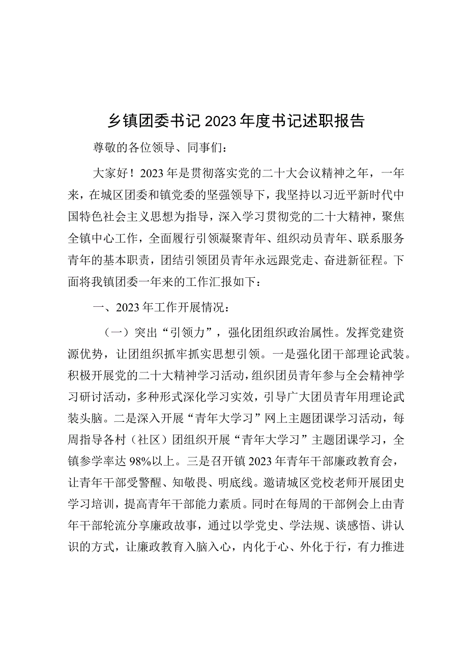 2023年度述职报告（乡镇团委书记）.docx_第1页