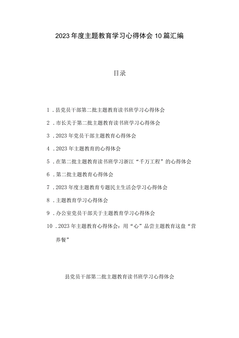 2023年度主题教育学习心得体会10篇汇编.docx_第1页