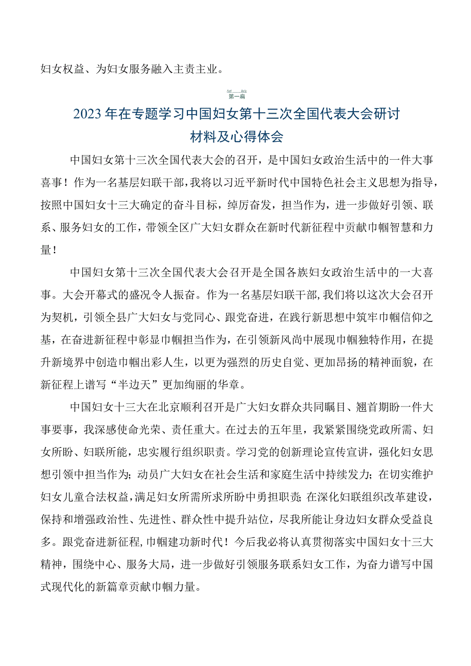 2023年第十三次中国妇女代表大会交流发言稿及心得体会七篇.docx_第2页