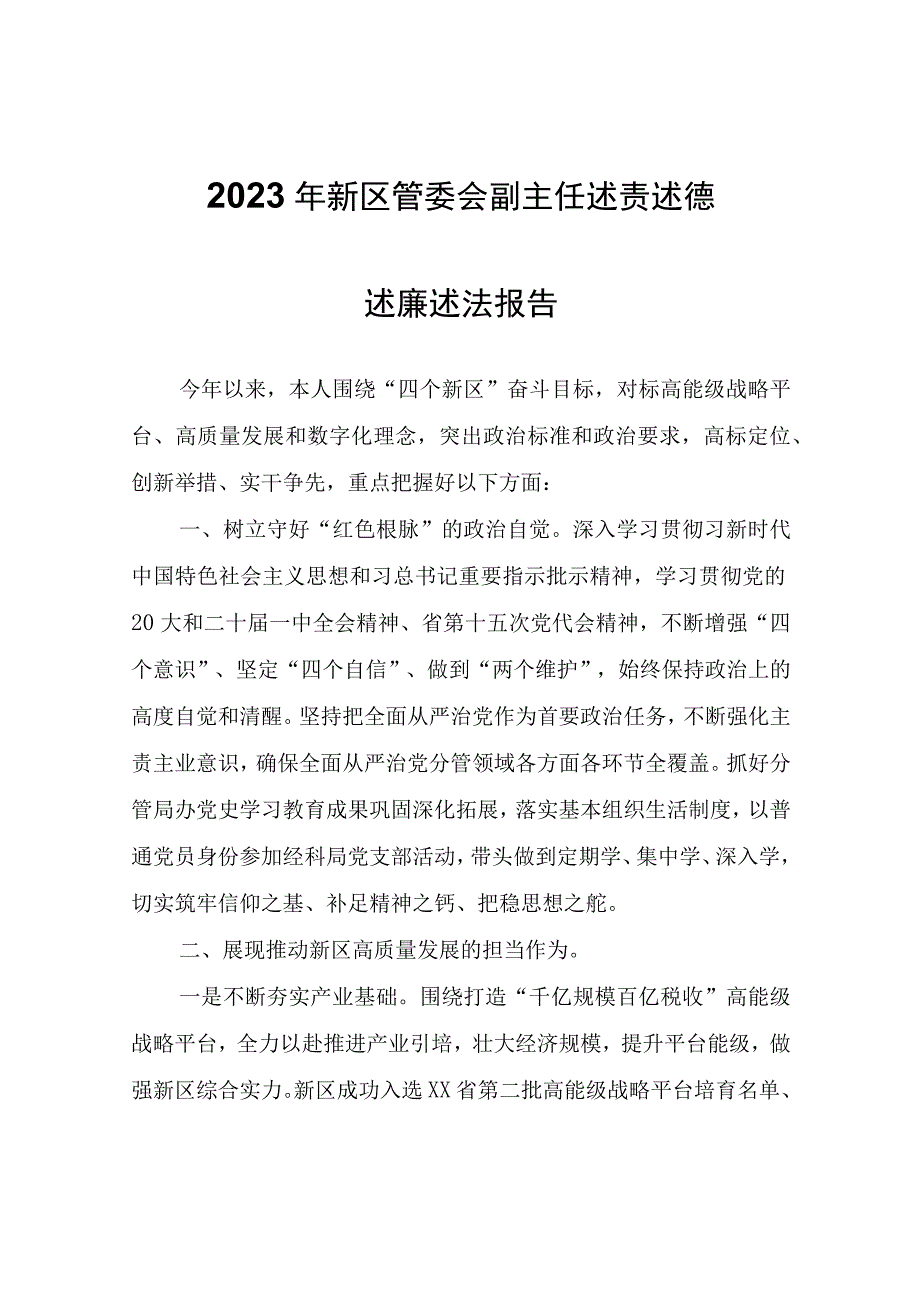 2022年新区管委会副主任述责述德述廉述法报告.docx_第1页