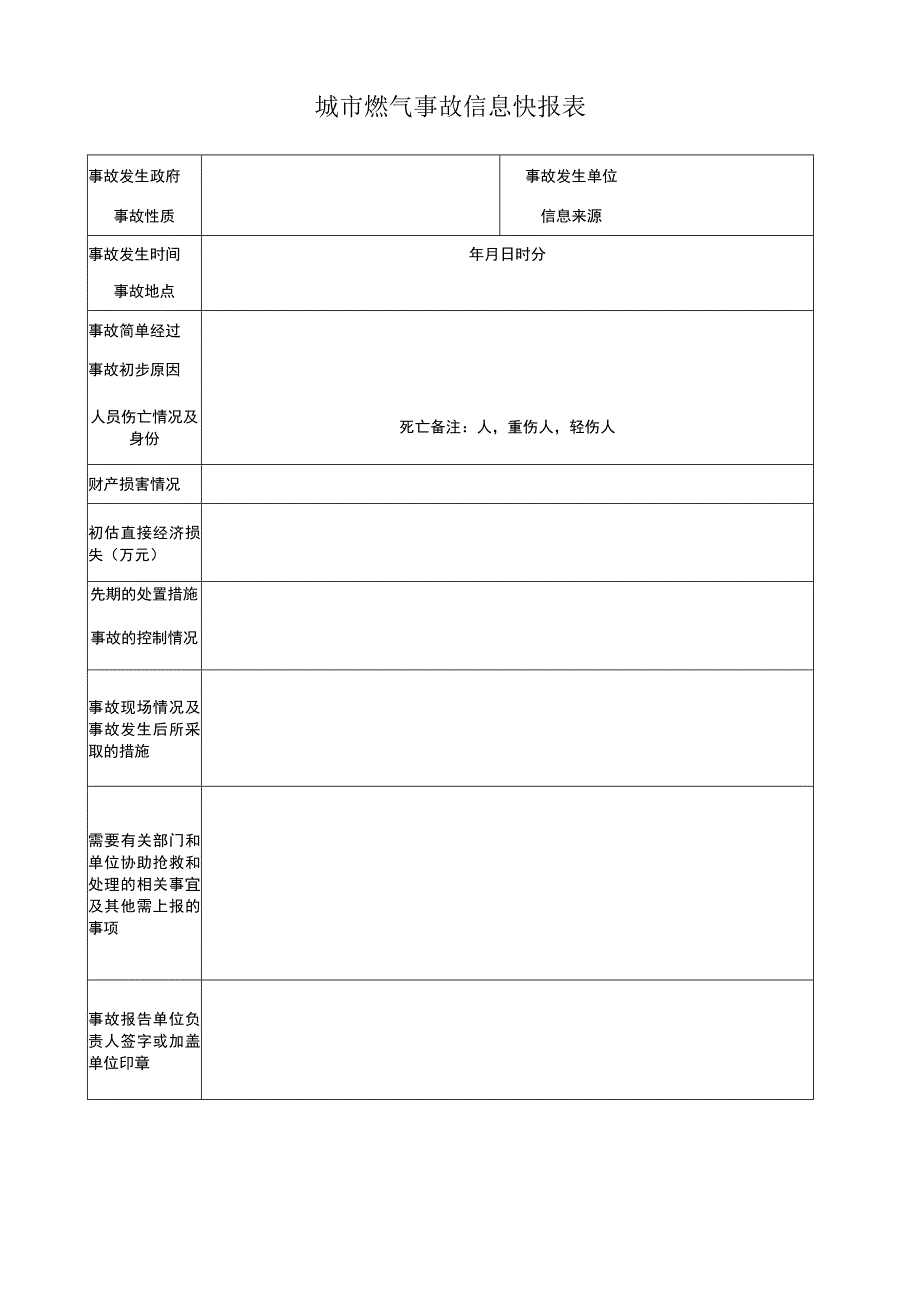 城市燃气事故信息快报表.docx_第1页