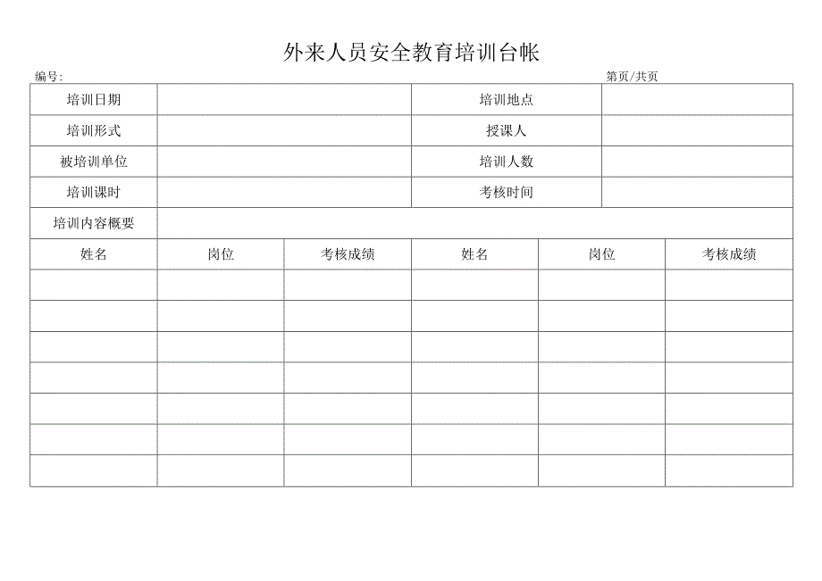 外来人员安全教育培训台帐.docx_第1页