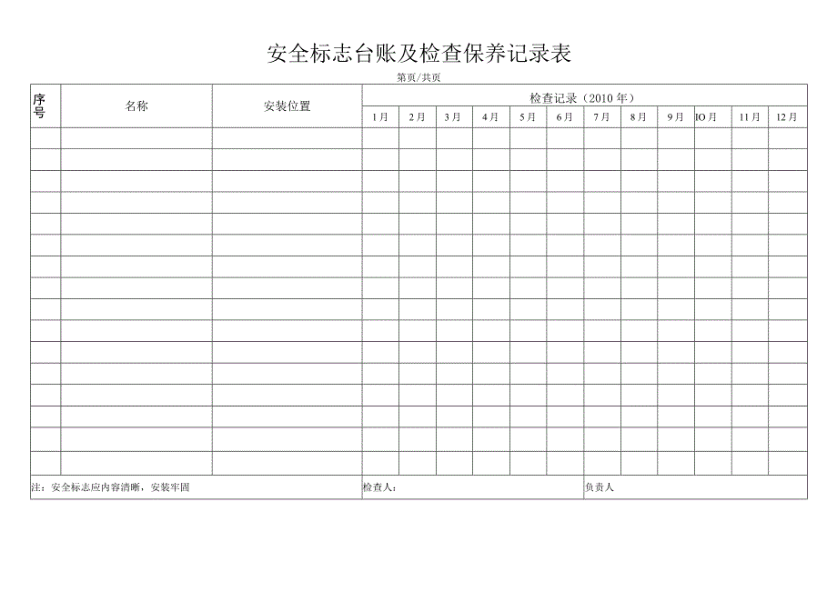 安全标志台账及检查保养记录表.docx_第1页