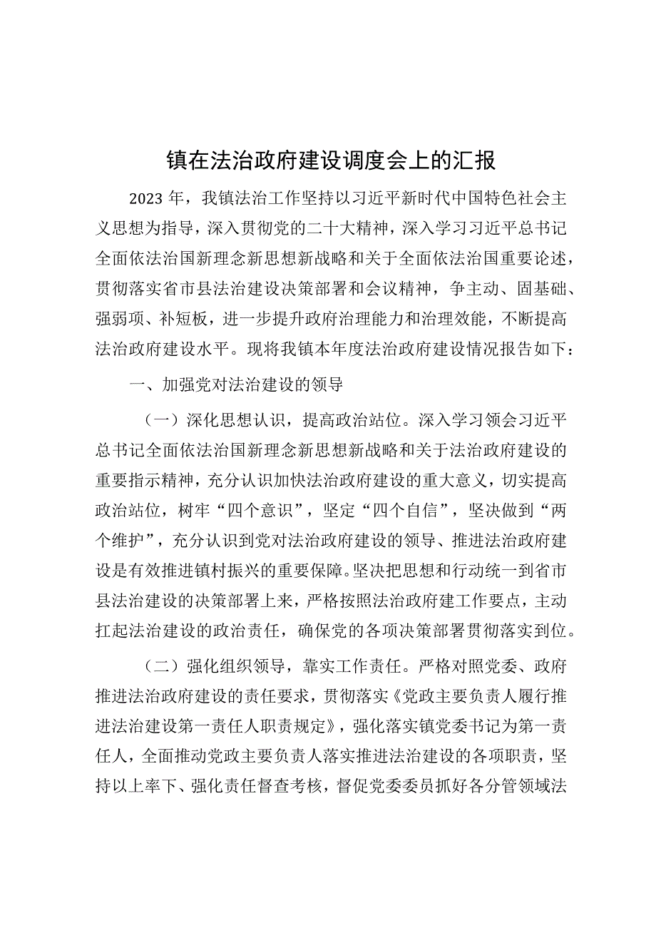 在法治政府建设调度会上的汇报（乡镇）.docx_第1页