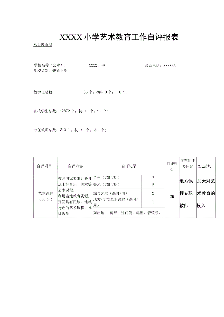 小学艺术教育工作自评报表.docx_第1页