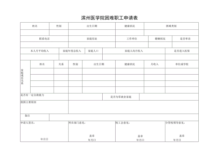 滨州医学院困难职工申请表.docx_第1页