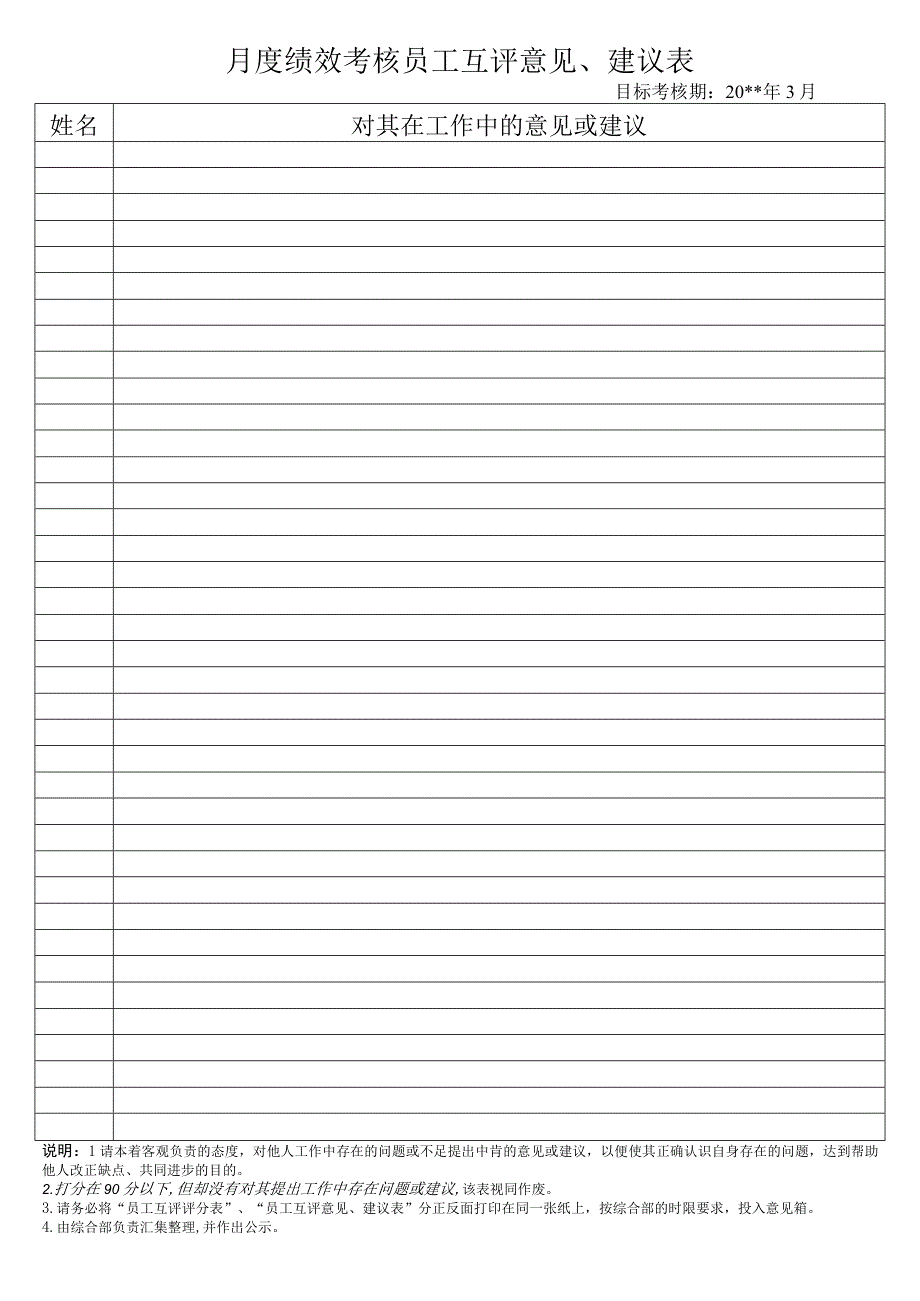 月度绩效考核员工互评评分表及互评意见、建议表.docx_第2页
