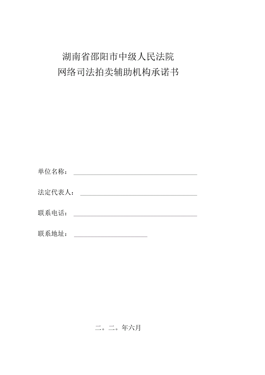 湖南省邵阳市中级人民法院网络司法拍卖辅助机构承诺书.docx_第1页