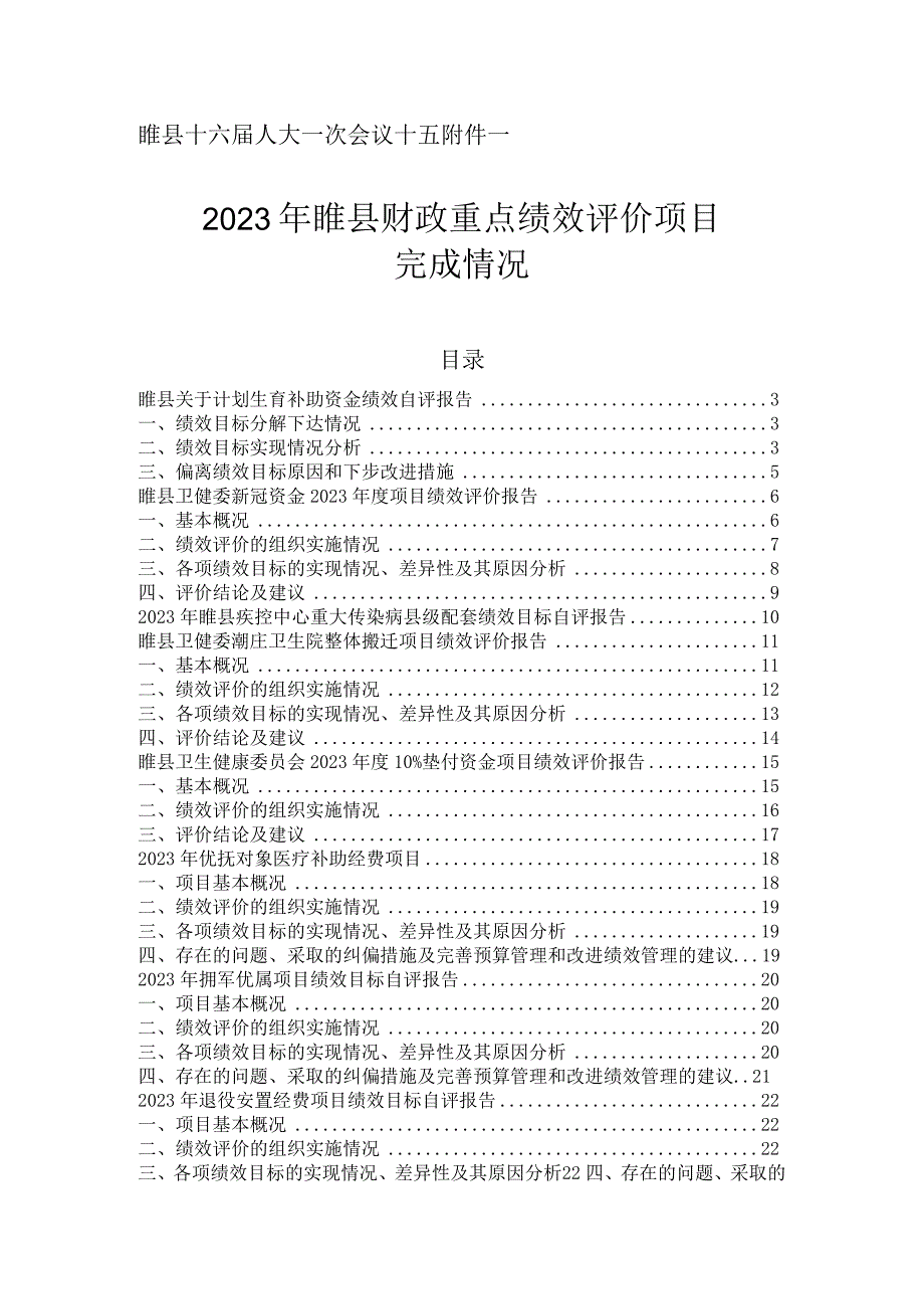 睢县十六届人大一次会议十五2021年睢县财政重点绩效评价项目完成情况.docx_第1页