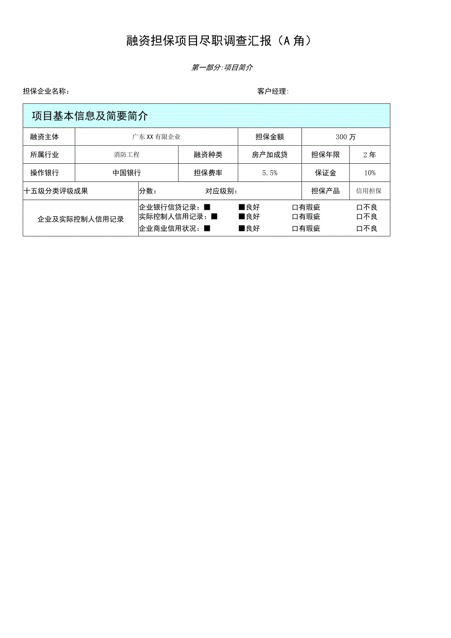 银行融资项目尽职调查报告A角.docx_第1页