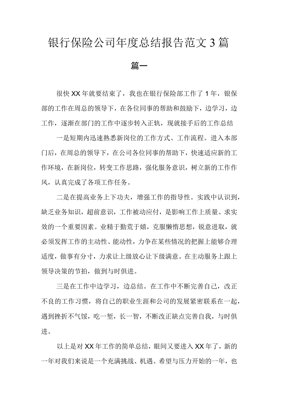 银行保险公司年度总结报告范文.docx_第1页