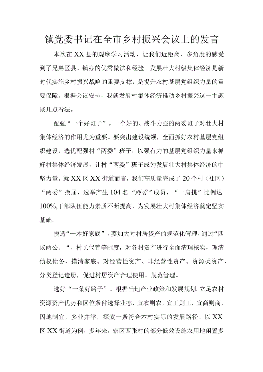 镇党委书记在全市乡村振兴会议上的发言.docx_第1页