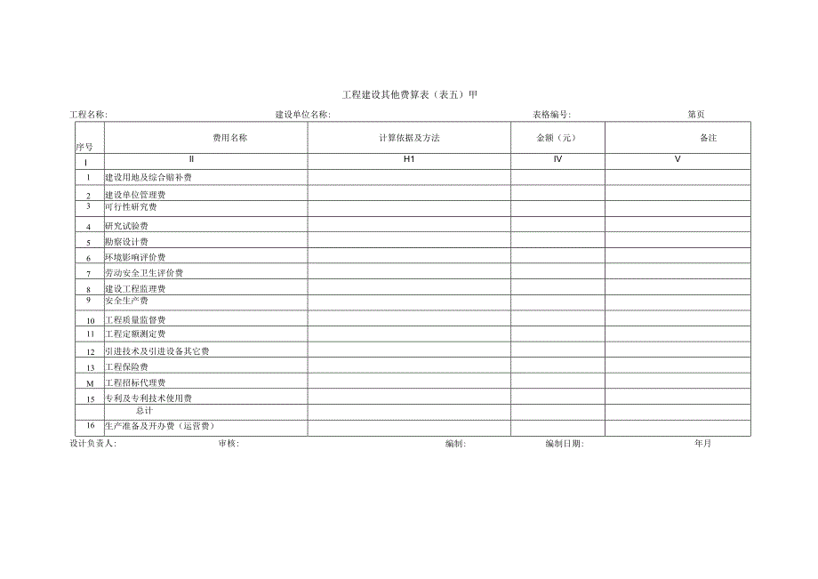 通信工程概预算课件：工程建设其他费预概算表（表五）甲.docx_第2页