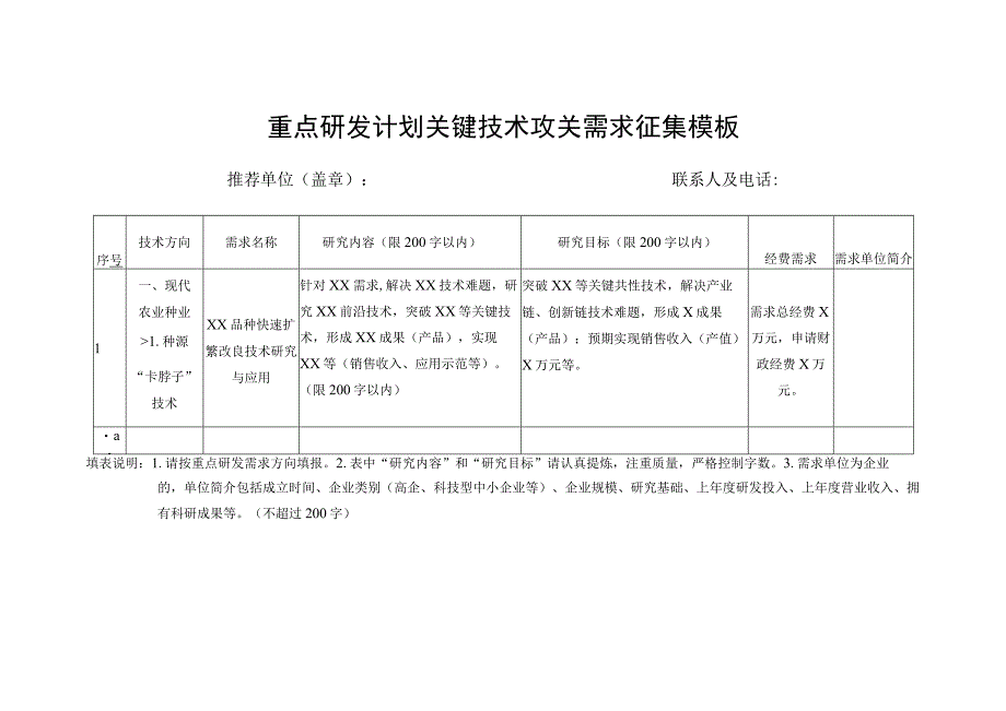 重点研发计划关键技术攻关需求征集模板.docx_第1页