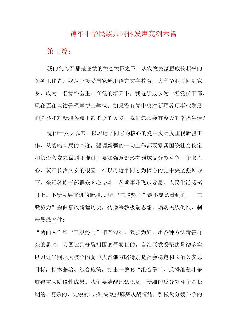 铸牢中华民族共同体发声亮剑六篇.docx_第1页