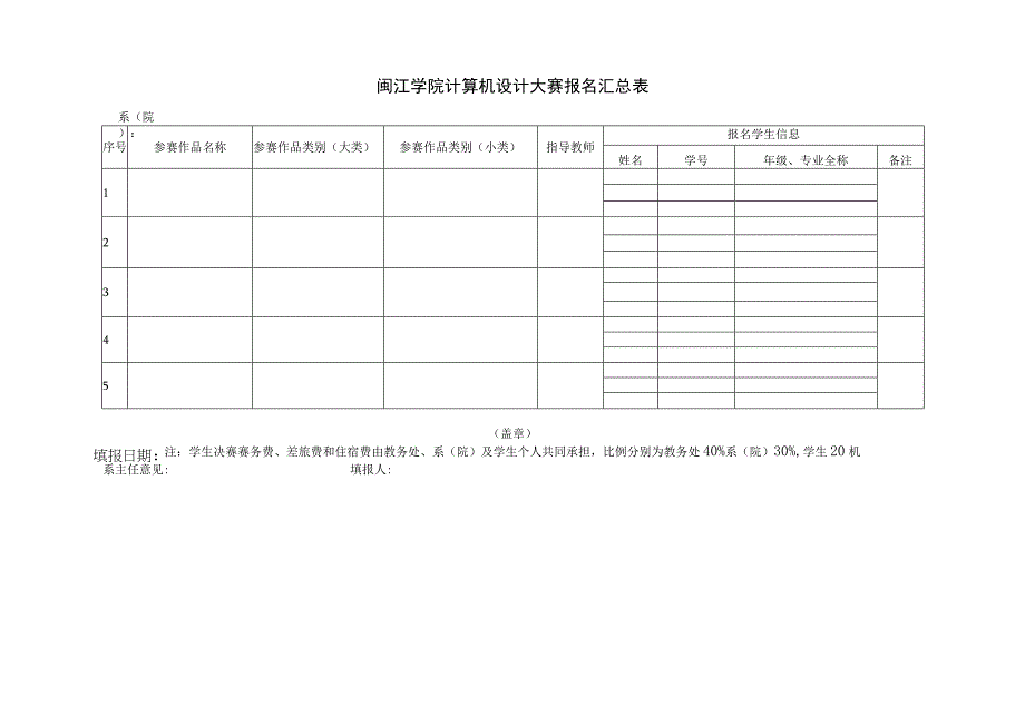 闽江学院计算机设计大赛报名统计表系别盖章填报人年月日.docx_第2页