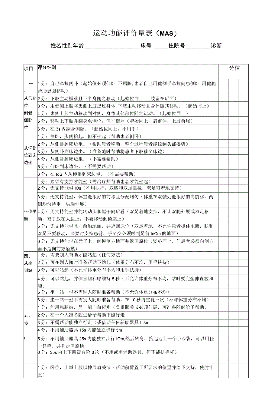 运动功能评价量表(MAS).docx_第1页