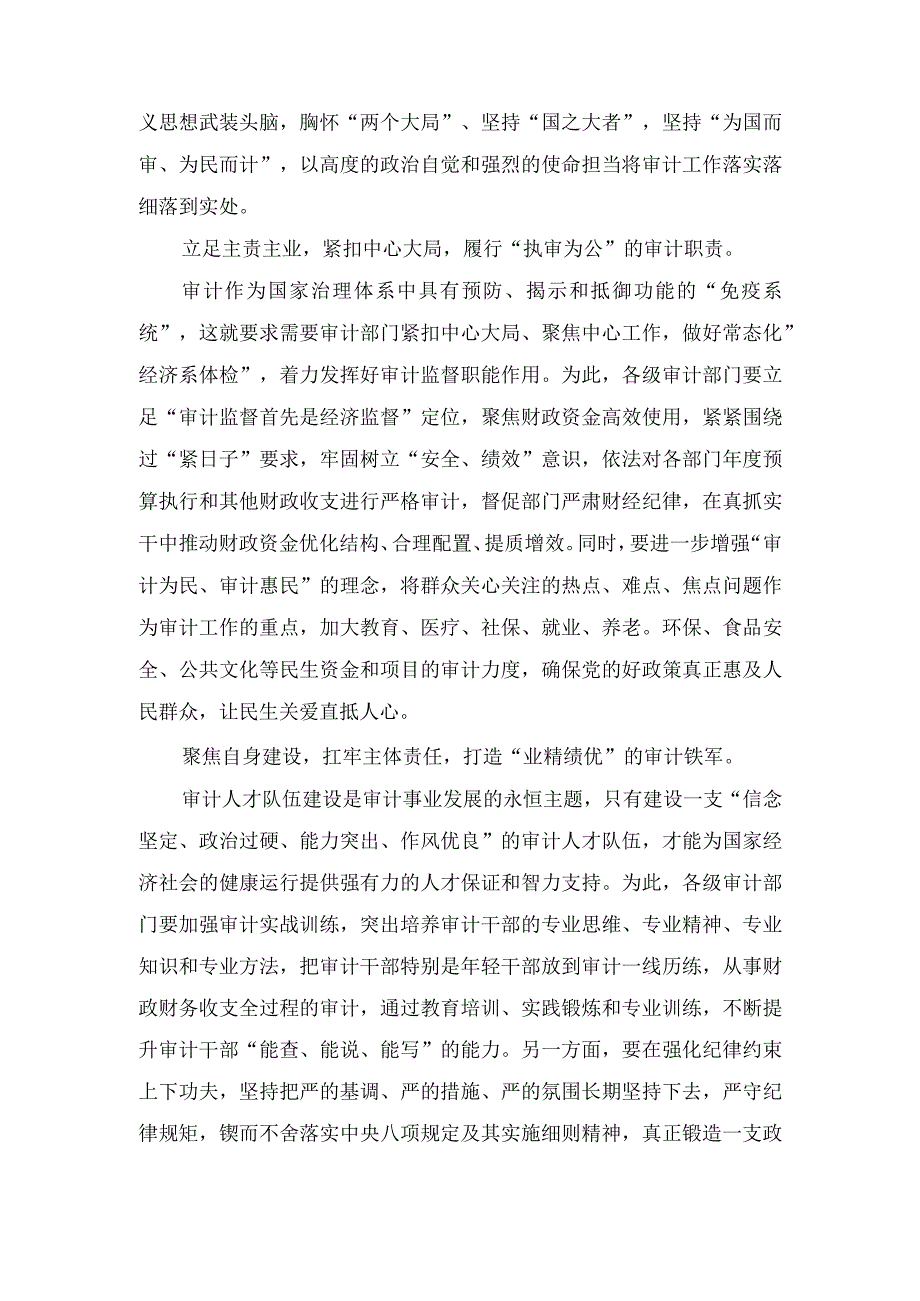 (3篇）2023年《在二十届中央审计委员会第一次会议上的讲话》读后感.docx_第2页