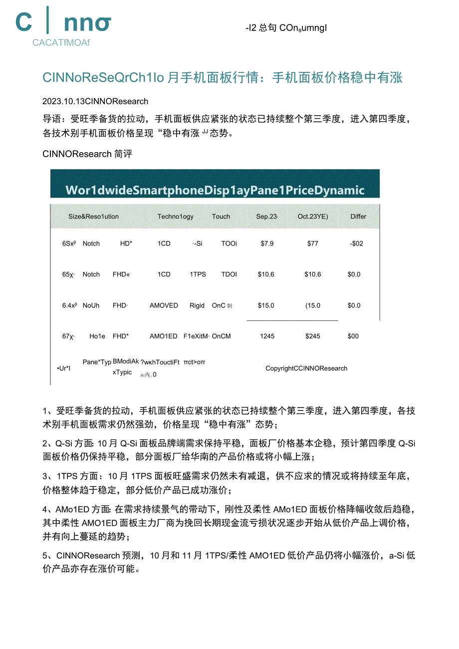 10月手机面板行情：手机面板价格稳中有涨.docx_第1页