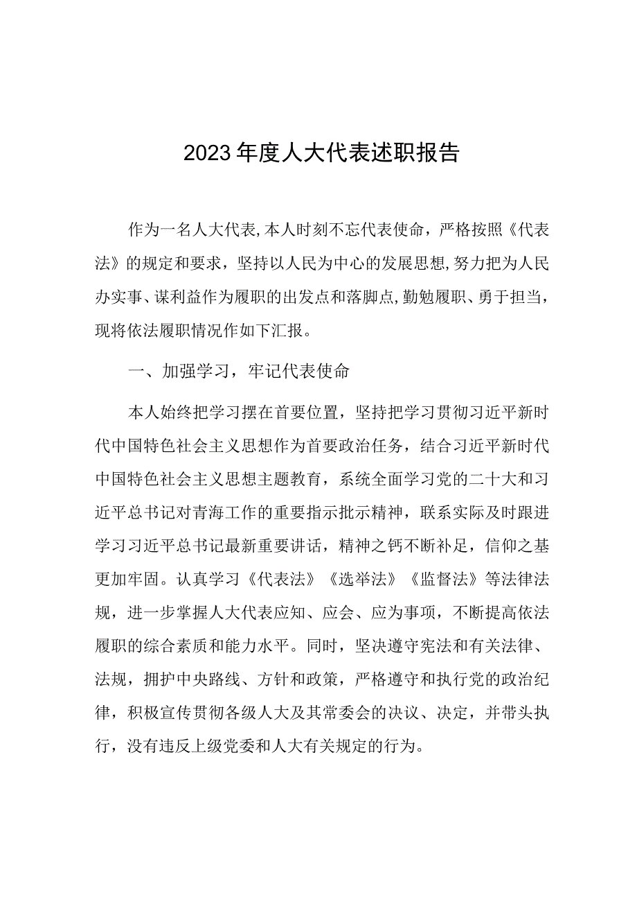 2023年度人大代表述职报告（县长）.docx_第1页