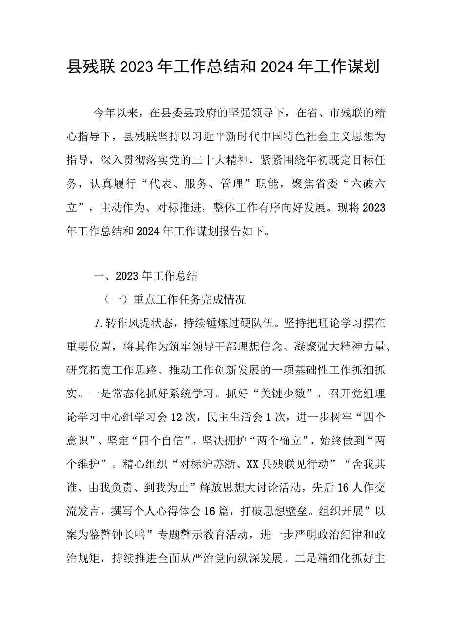 2023年度县区残联工作总结2024年工作谋划计划思路.docx_第1页