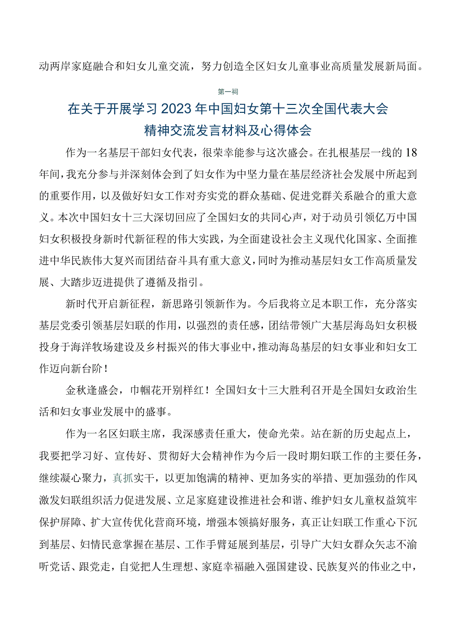 2023年中国妇女第十三次全国代表大会交流发言稿、心得体会.docx_第2页