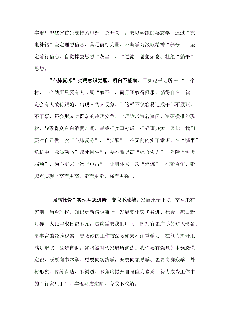 2023年开展“躺平式干部专项整治活动专题学习研讨心得体会发言材料与有关躺平式干部专项整治发言材料——让“躺平式”干部站起来（2篇稿）.docx_第2页