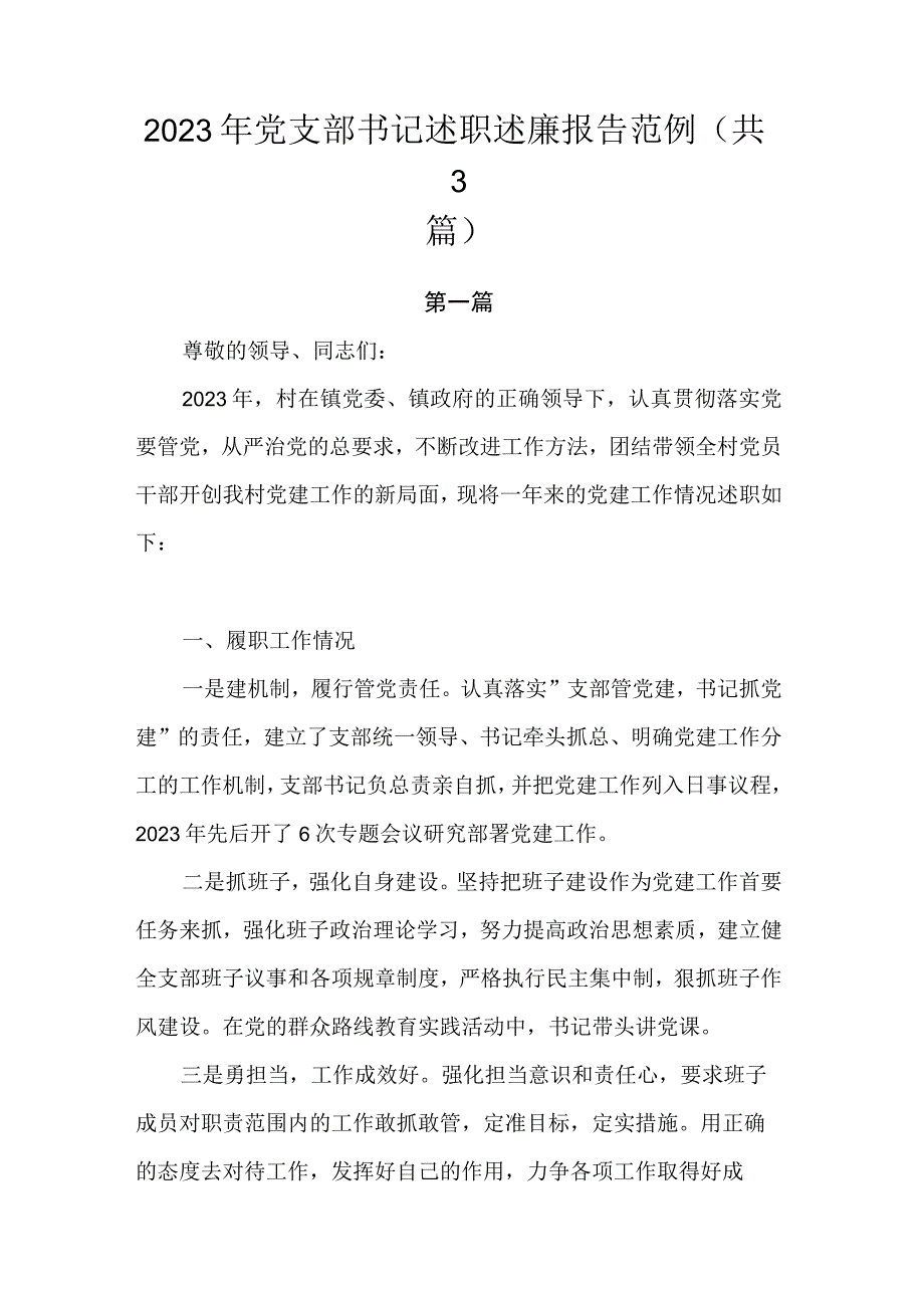 2023年党支部书记述职述廉报告范例.docx_第1页