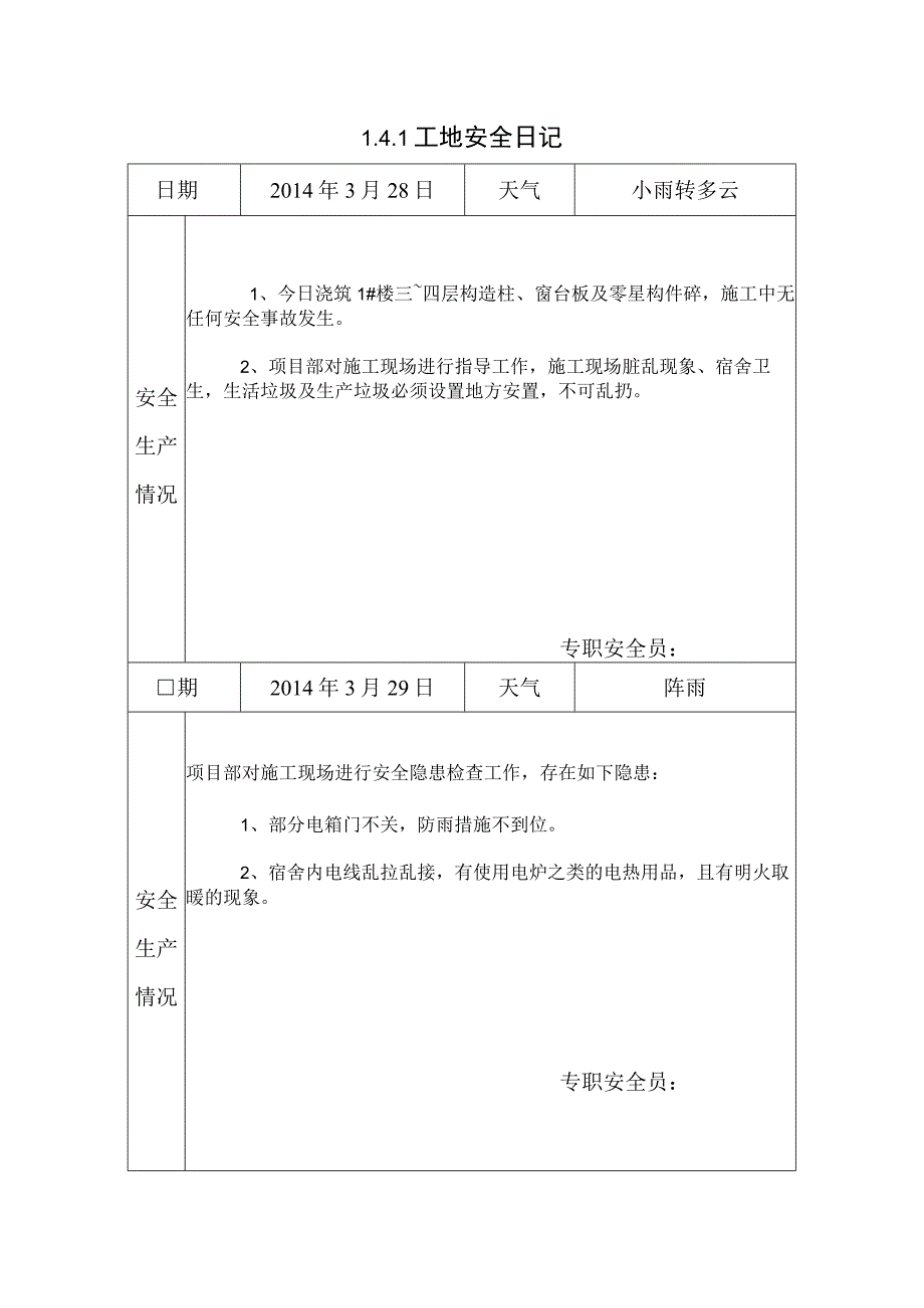 [施工资料]工地安全日记(17).docx_第1页