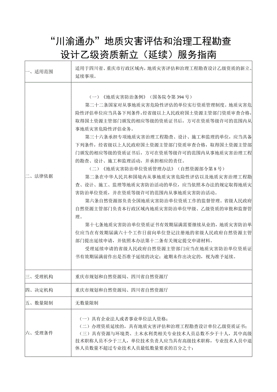 “川渝通办”地质灾害评估和治理工程勘查设计乙级资质新立（延续）服务指南.docx_第1页