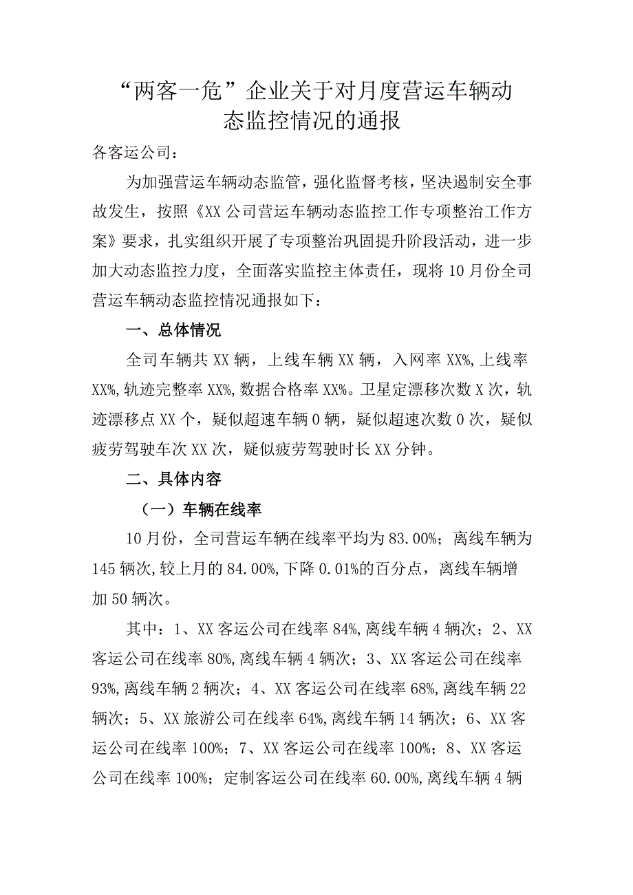 两客一危企业关于对月度营运车辆动态监控情况的通报.docx_第1页