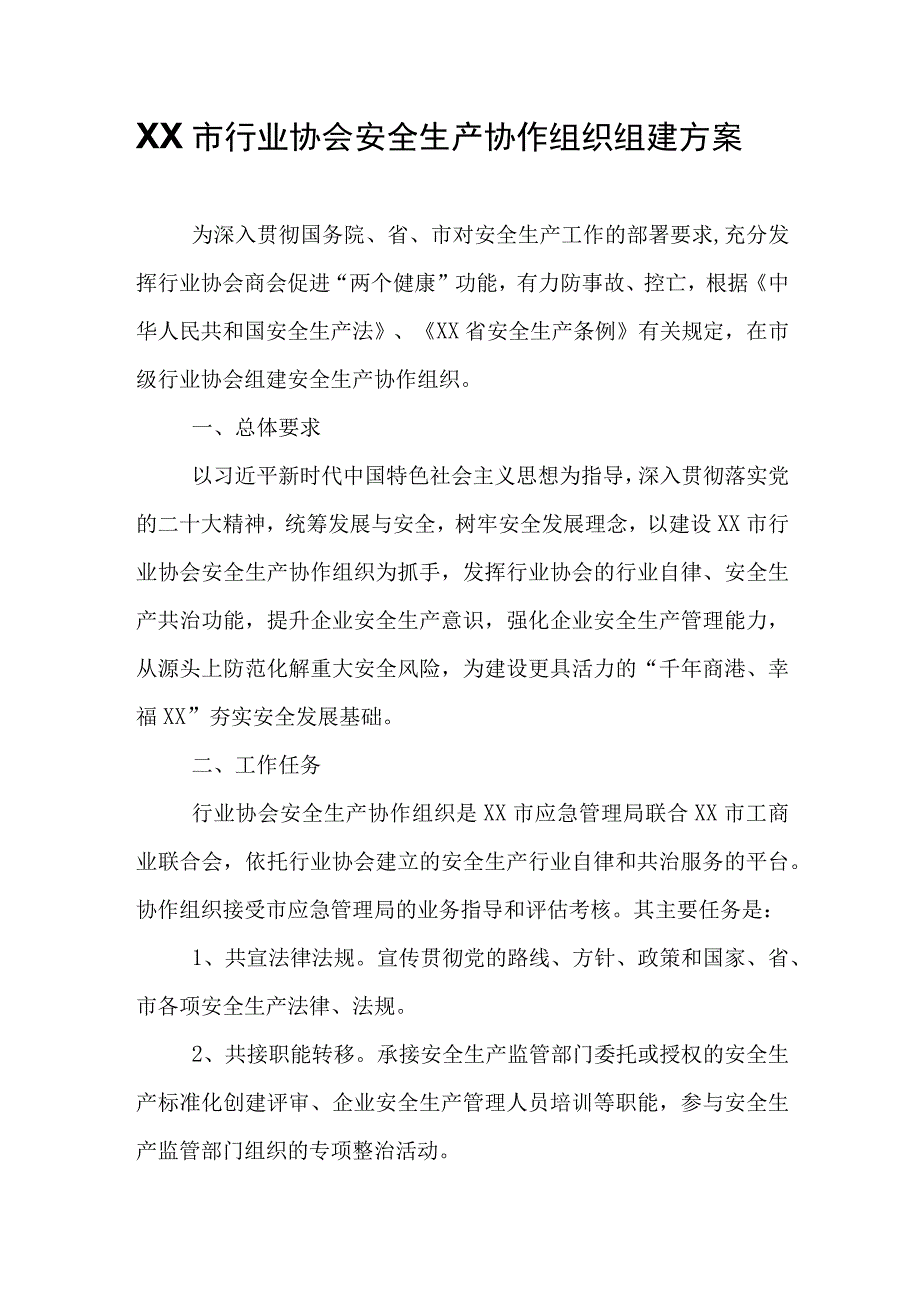 XX市行业协会安全生产协作组织组建方案.docx_第1页