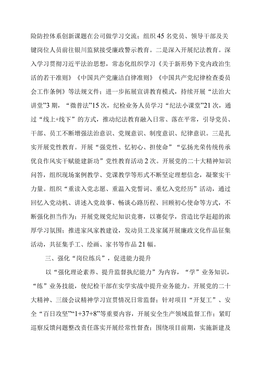 公司纪检干部队伍教育整顿工作推进会经验交流材料 (3).docx_第2页