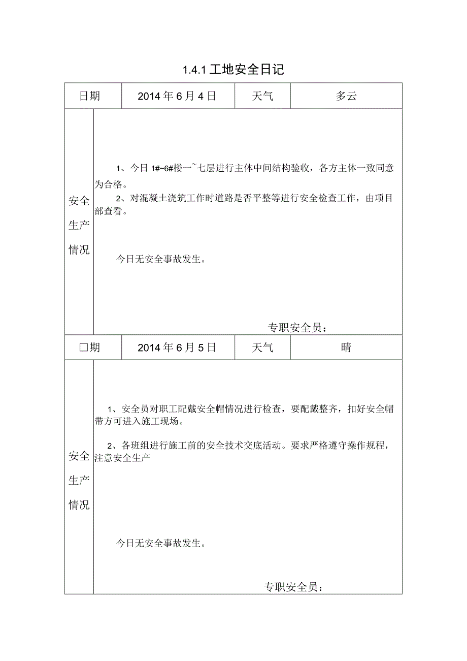 [施工资料]工地安全日记(38).docx_第1页