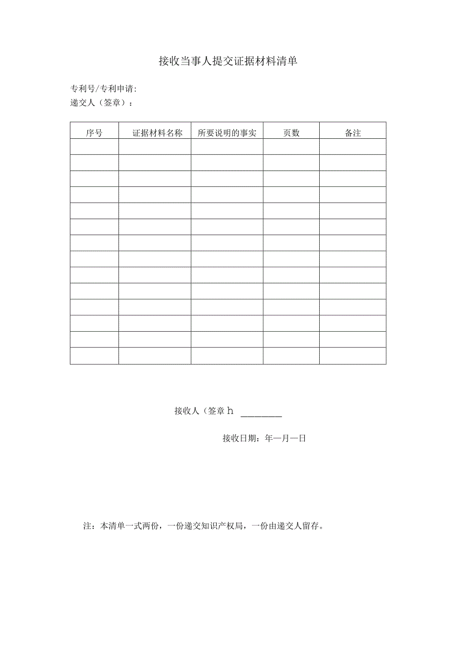 专利侵权纠纷接收当事人提交证据材料清单模板.docx_第1页